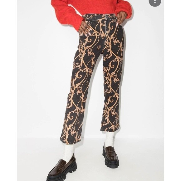 Ganni Baroque-Print Cropped Jeans Size 24 Nwt